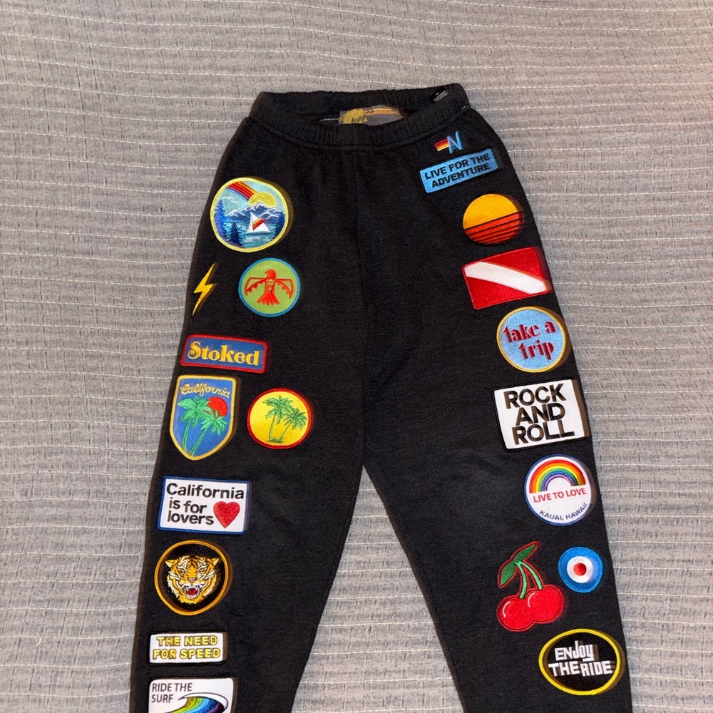 Aviator Nation Black Joggers with Colorful Patchwork